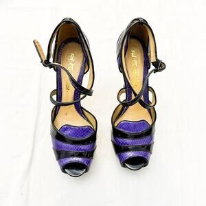 L.A.M.B. Black And Purple Snakeskin MIYAGI Platform Pump Stiletto Heel Size 8